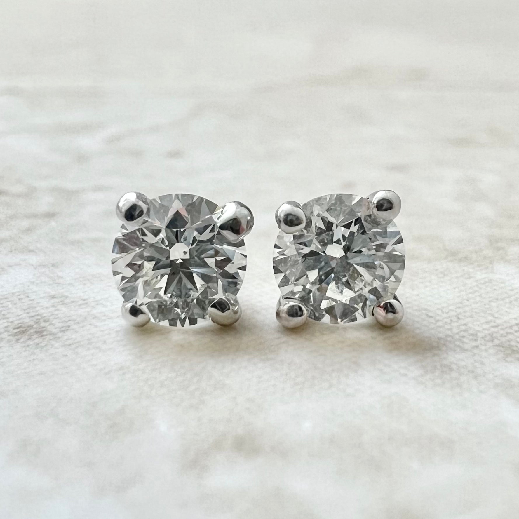 GIA 14 Karat White Gold Four - Prong Martini Setting 0.80 Carat Natural Round Diamond Stud Earrings With Screw Backs - WeilJewelry