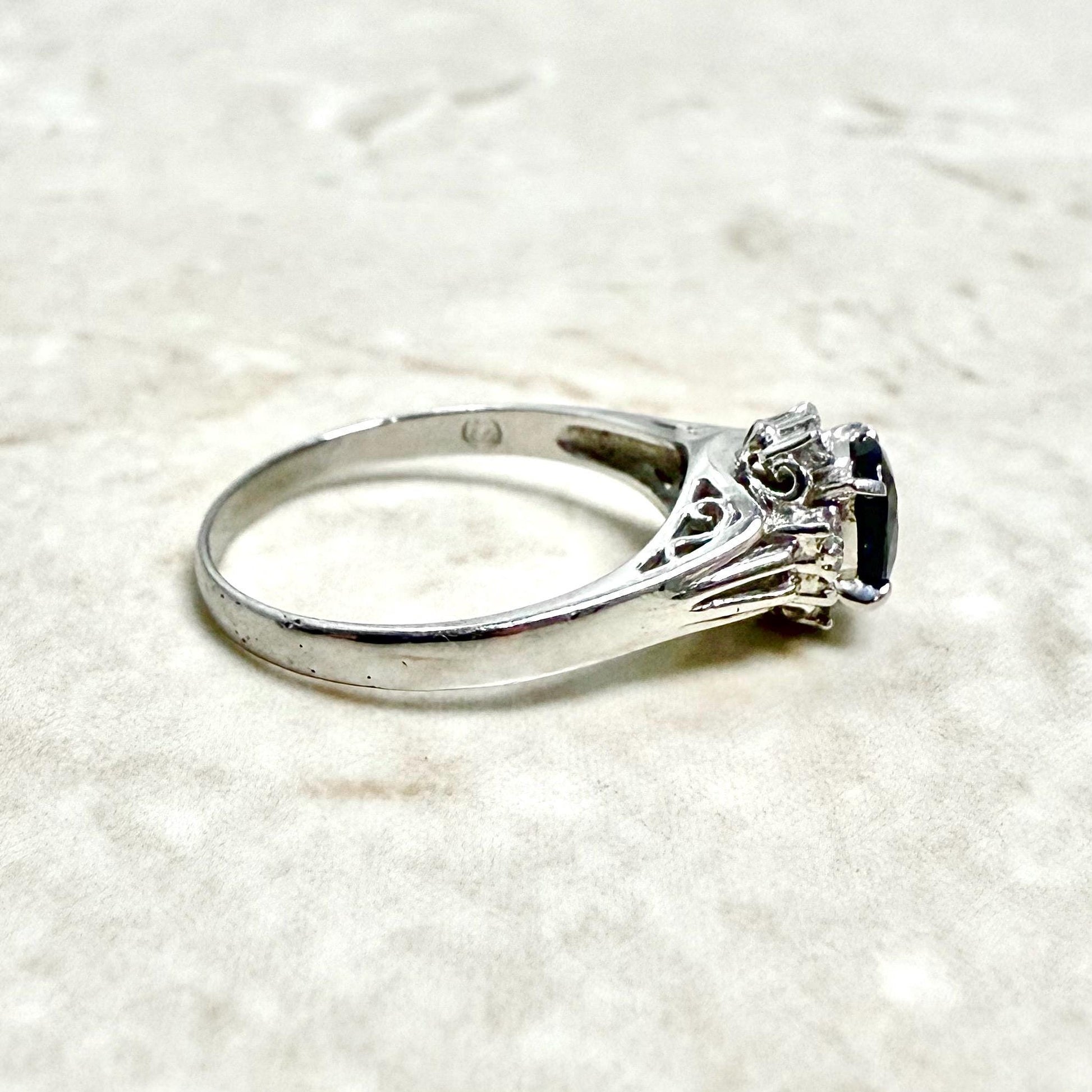 Japanese Platinum Natural Oval Sapphire & Diamond Halo Ring - WeilJewelry