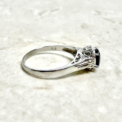 Japanese Platinum Natural Oval Sapphire & Diamond Halo Ring - WeilJewelry