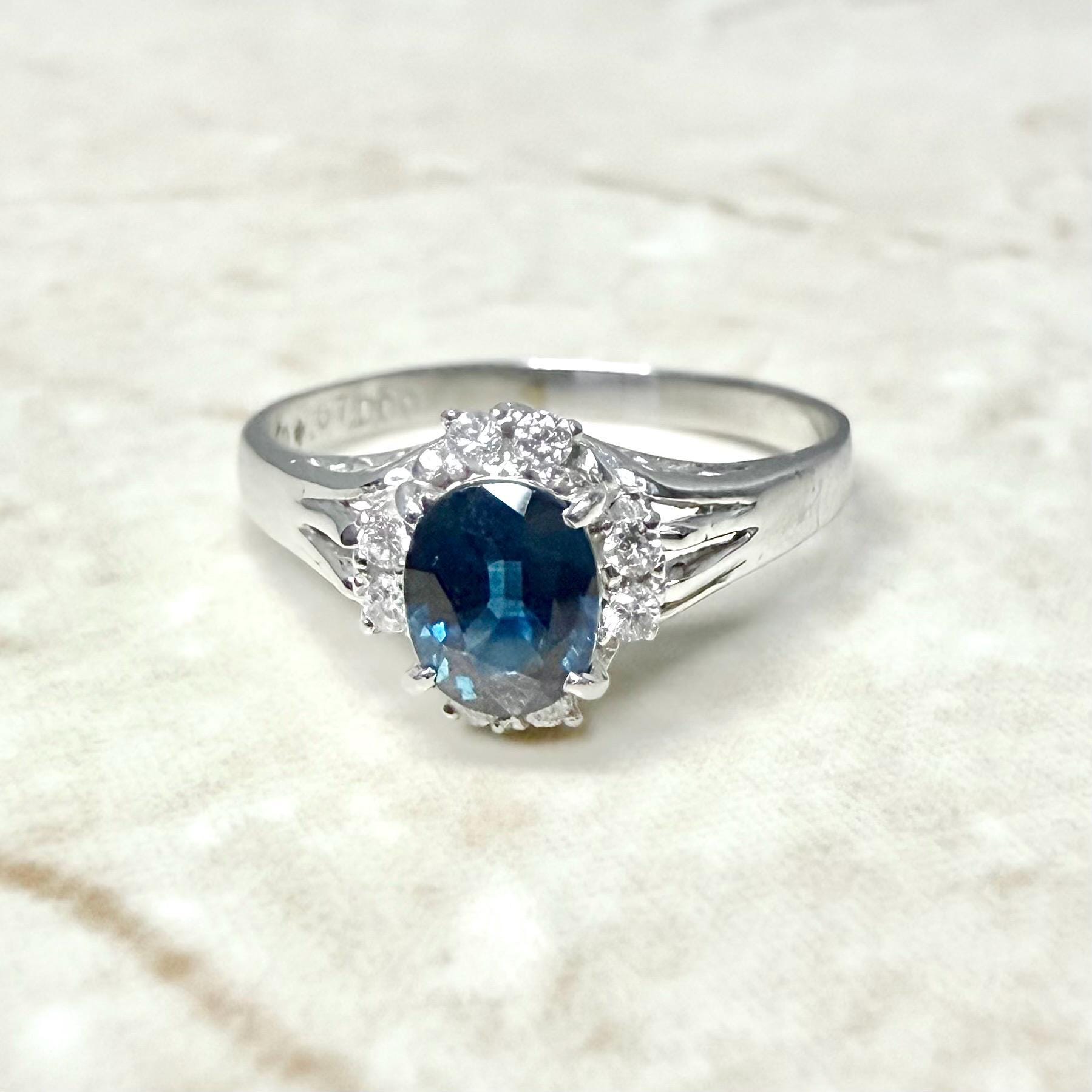 Japanese Platinum Natural Oval Sapphire & Diamond Halo Ring - WeilJewelry