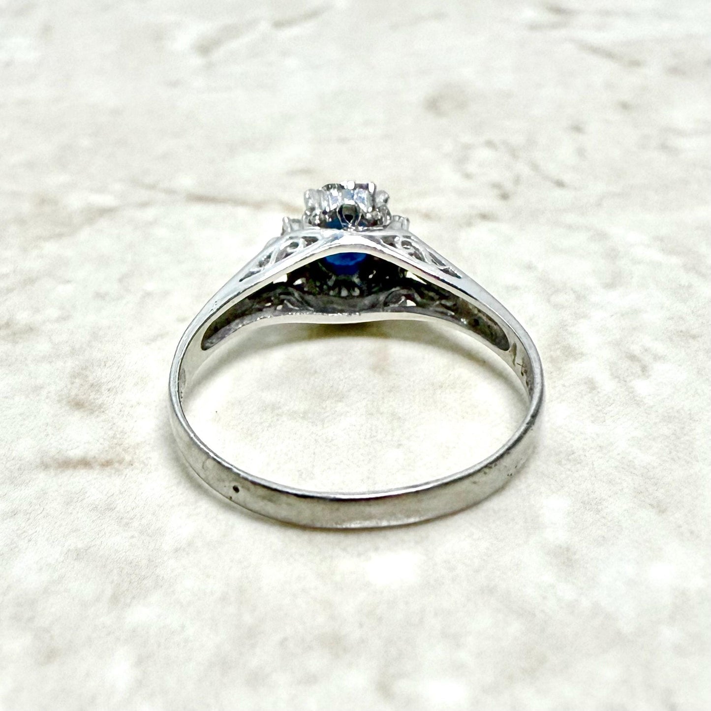Japanese Platinum Natural Oval Sapphire & Diamond Halo Ring - WeilJewelry