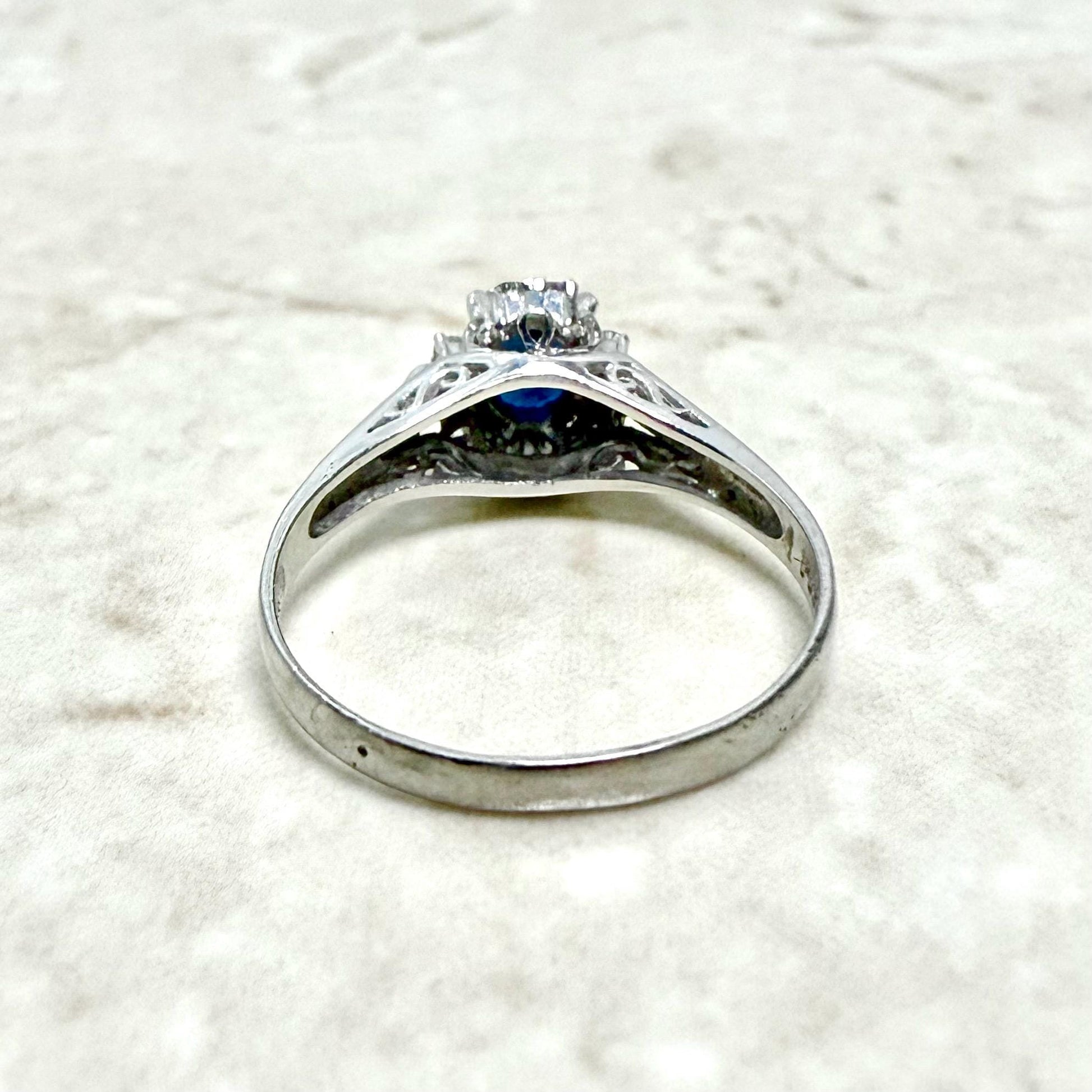 Japanese Platinum Natural Oval Sapphire & Diamond Halo Ring - WeilJewelry