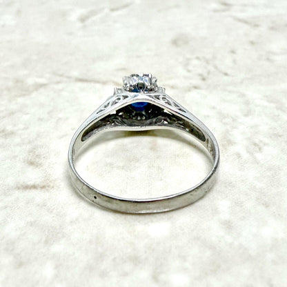 Japanese Platinum Natural Oval Sapphire & Diamond Halo Ring - WeilJewelry