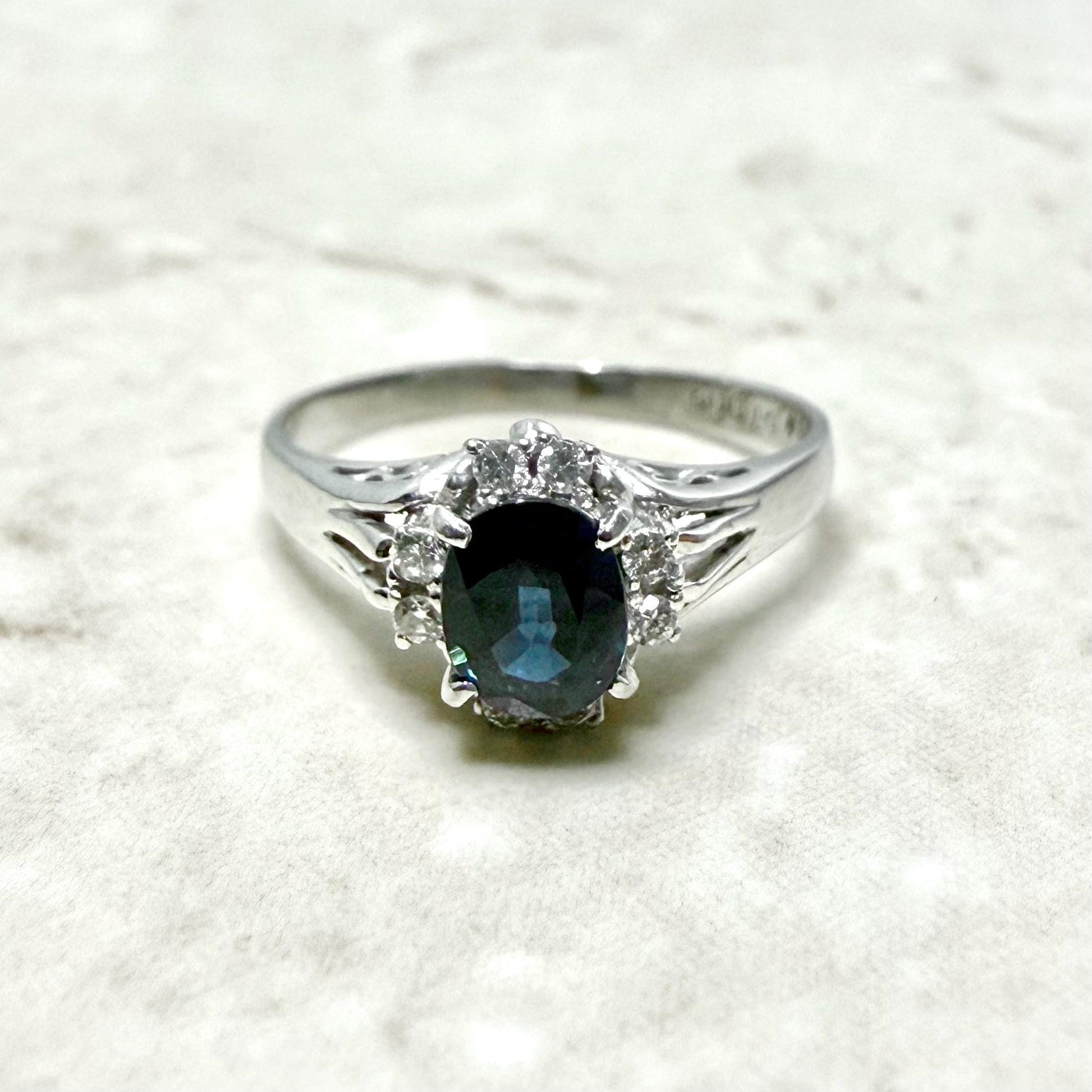 Japanese Platinum Natural Oval Sapphire & Diamond Halo Ring - WeilJewelry