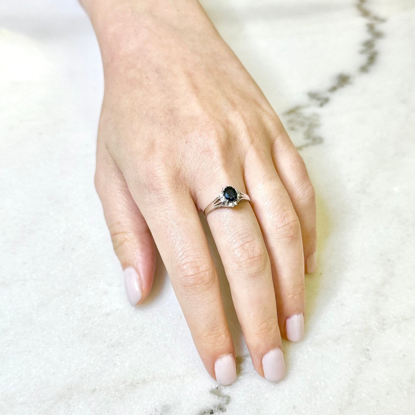 Japanese Platinum Natural Oval Sapphire & Diamond Halo Ring - WeilJewelry