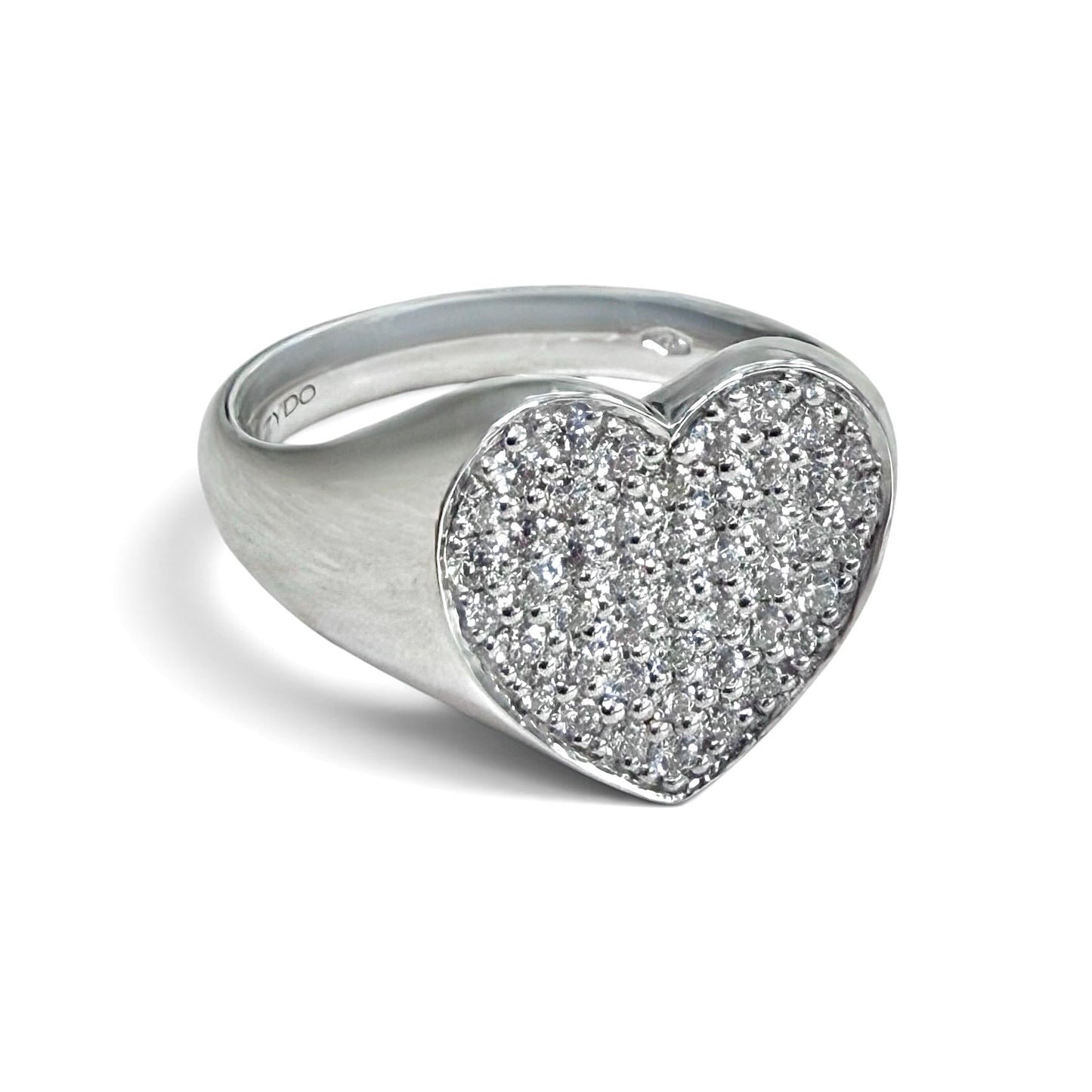 One-Of-A-Kind ZYDO Italy “Amore Brillante” 18K White Gold Pavé Natural Diamond Heart Ring - WeilJewelry