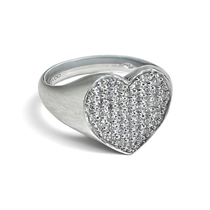 One-Of-A-Kind ZYDO Italy “Amore Brillante” 18K White Gold Pavé Natural Diamond Heart Ring - WeilJewelry
