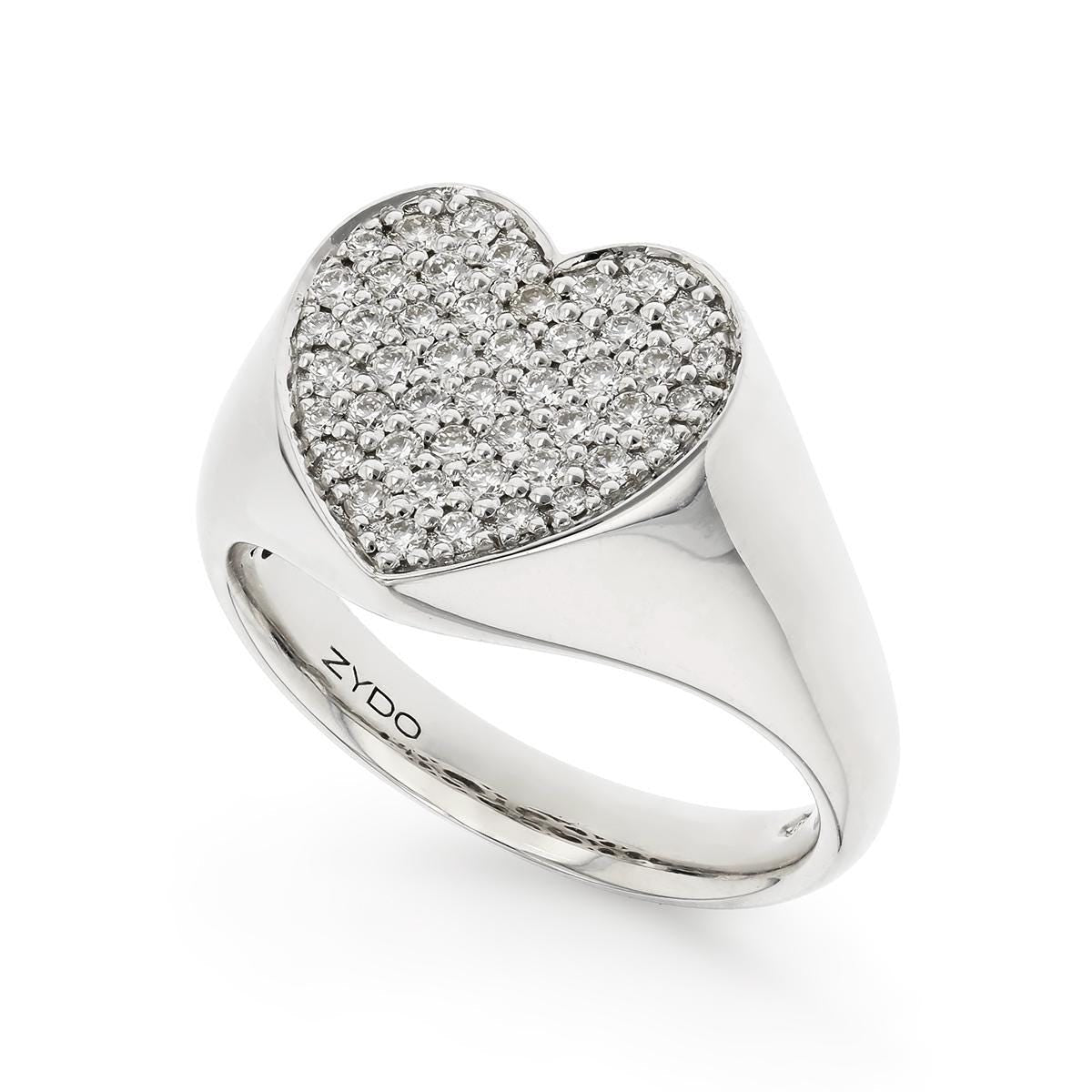 One-Of-A-Kind ZYDO Italy “Amore Brillante” 18K White Gold Pavé Natural Diamond Heart Ring - WeilJewelry