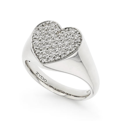 One-Of-A-Kind ZYDO Italy “Amore Brillante” 18K White Gold Pavé Natural Diamond Heart Ring - WeilJewelry