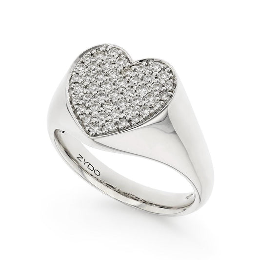 One-Of-A-Kind ZYDO Italy “Amore Brillante” 18K White Gold Pavé Natural Diamond Heart Ring - WeilJewelry