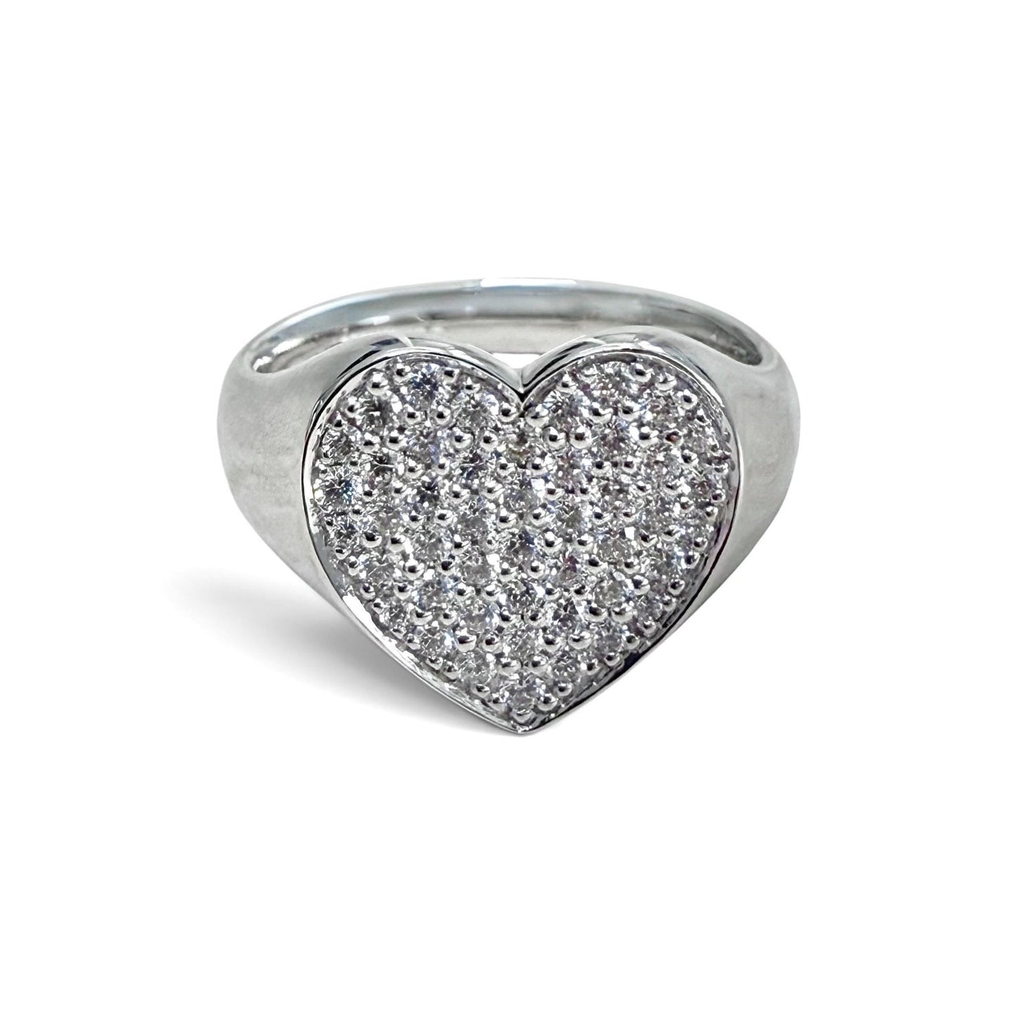 One-Of-A-Kind ZYDO Italy “Amore Brillante” 18K White Gold Pavé Natural Diamond Heart Ring - WeilJewelry