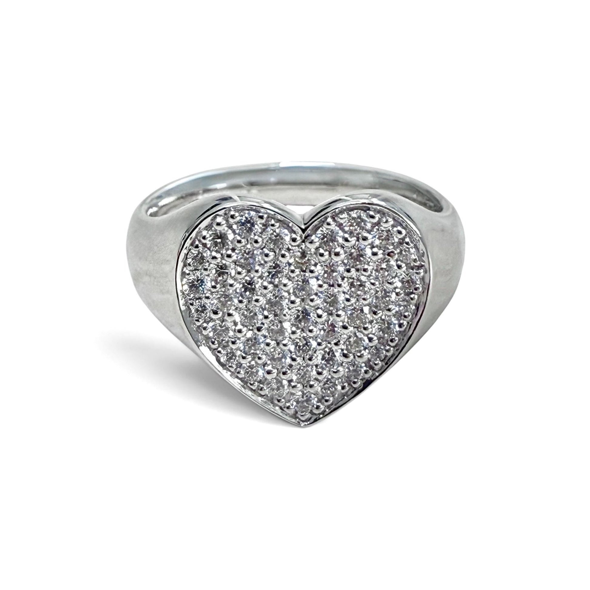 One-Of-A-Kind ZYDO Italy “Amore Brillante” 18K White Gold Pavé Natural Diamond Heart Ring - WeilJewelry