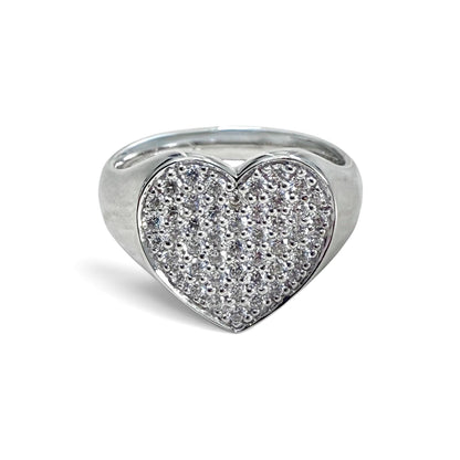 One-Of-A-Kind ZYDO Italy “Amore Brillante” 18K White Gold Pavé Natural Diamond Heart Ring - WeilJewelry