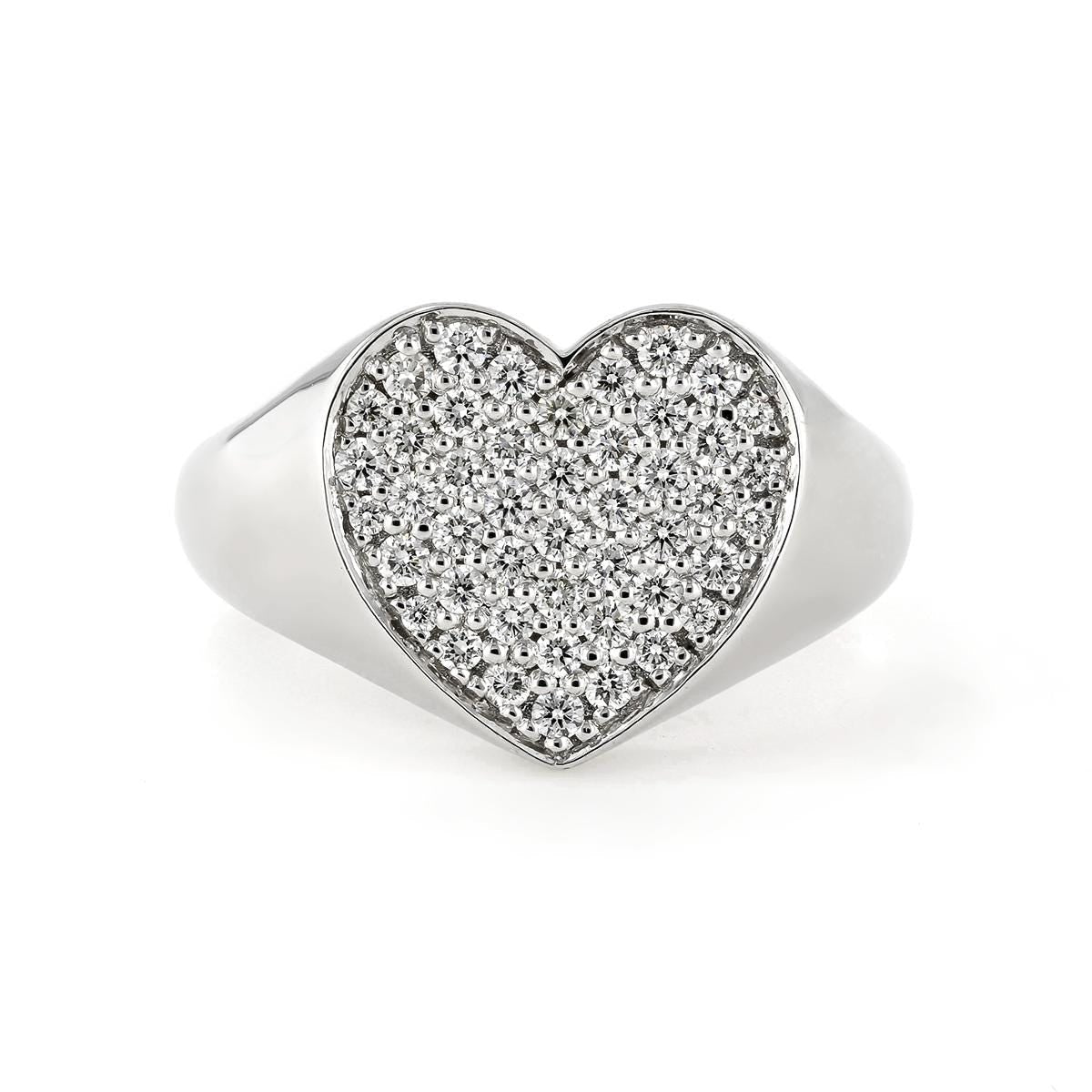 One-Of-A-Kind ZYDO Italy “Amore Brillante” 18K White Gold Pavé Natural Diamond Heart Ring - WeilJewelry