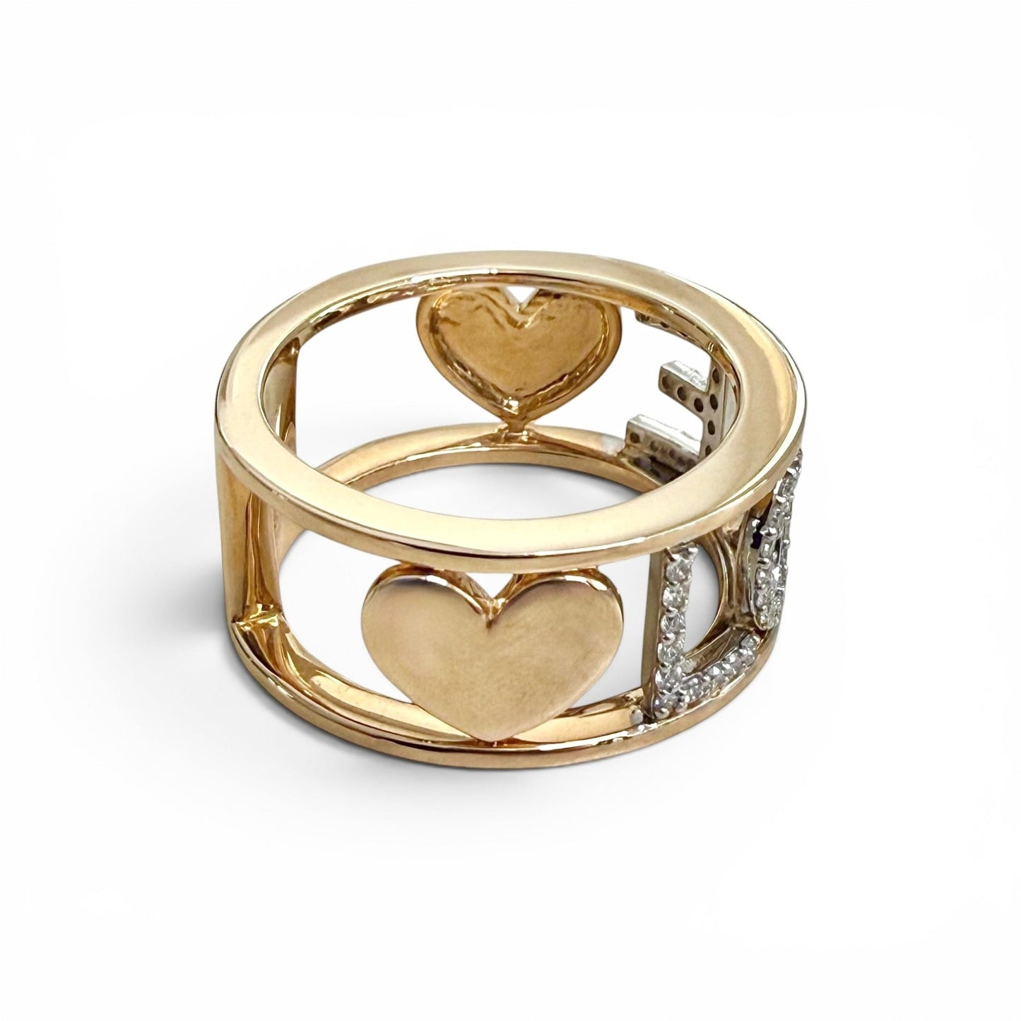 One-Of-A-Kind ZYDO Italy “Amore Mio” 18K Rose Gold & White Gold Natural Diamond LOVE Ring - WeilJewelry