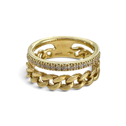 One-Of-A-Kind ZYDO Italy “Due Passioni” 18K Yellow Gold Natural Diamond Double-Band Ring - WeilJewelry