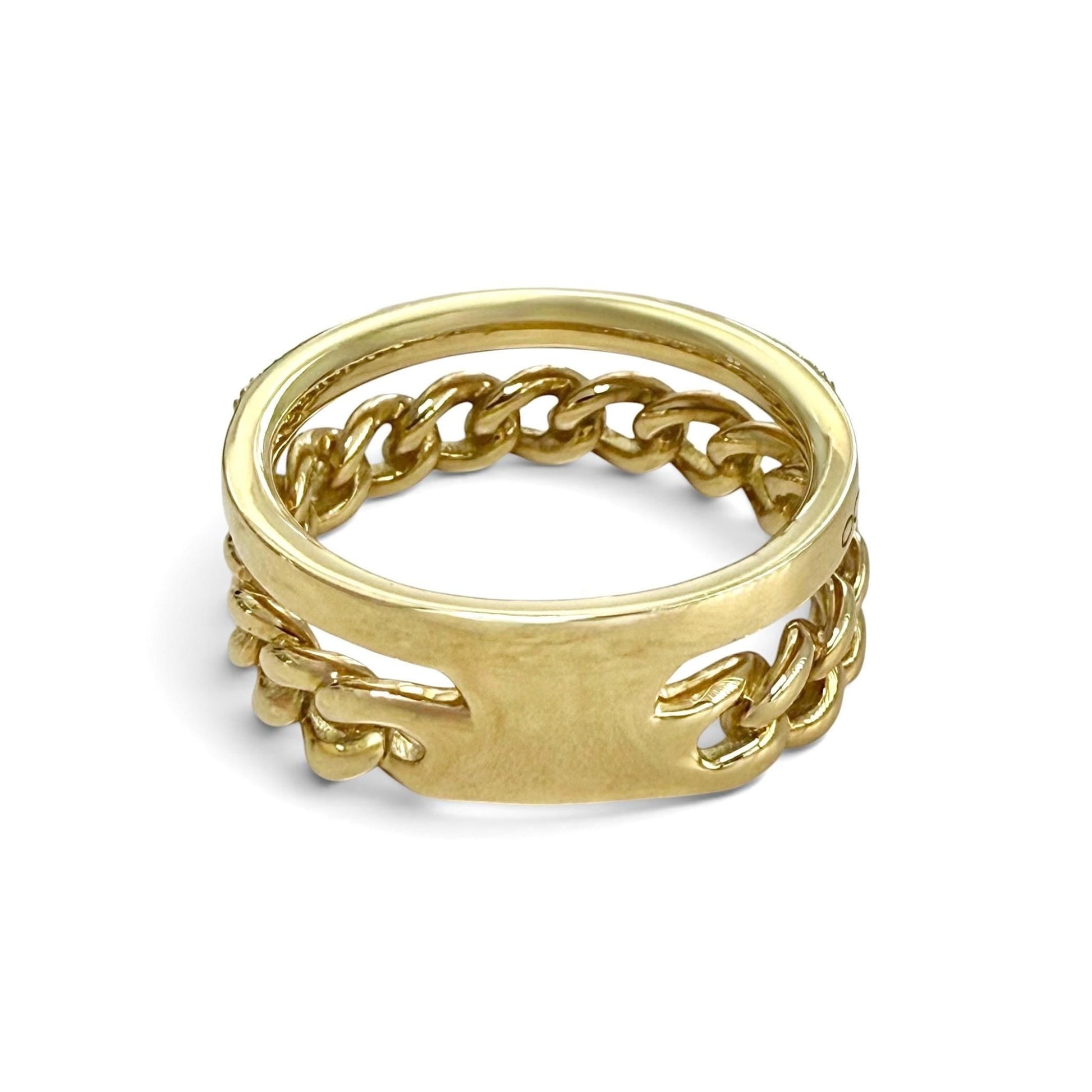 One-Of-A-Kind ZYDO Italy “Due Passioni” 18K Yellow Gold Natural Diamond Double-Band Ring - WeilJewelry