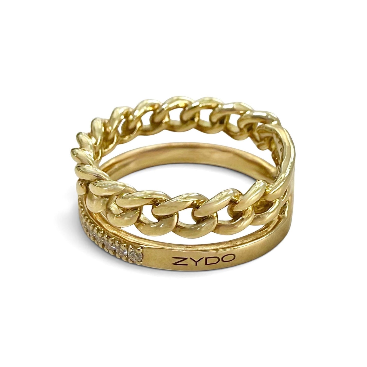 One-Of-A-Kind ZYDO Italy “Due Passioni” 18K Yellow Gold Natural Diamond Double-Band Ring - WeilJewelry