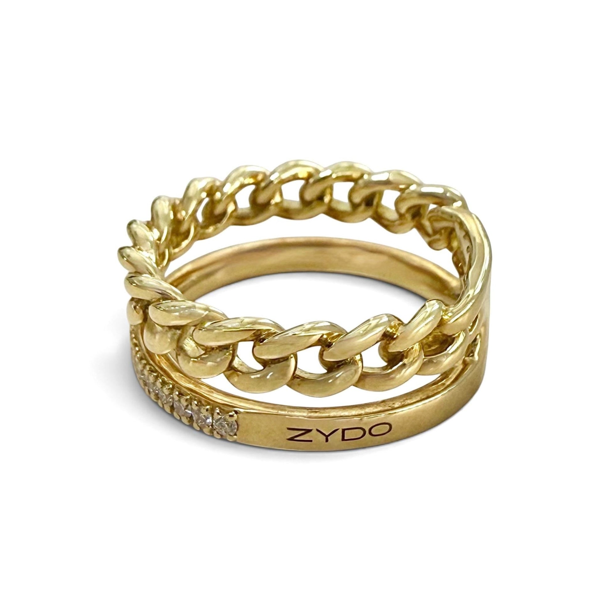 One-Of-A-Kind ZYDO Italy “Due Passioni” 18K Yellow Gold Natural Diamond Double-Band Ring - WeilJewelry