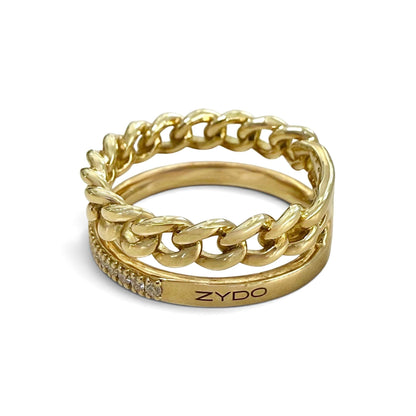 One-Of-A-Kind ZYDO Italy “Due Passioni” 18K Yellow Gold Natural Diamond Double-Band Ring - WeilJewelry
