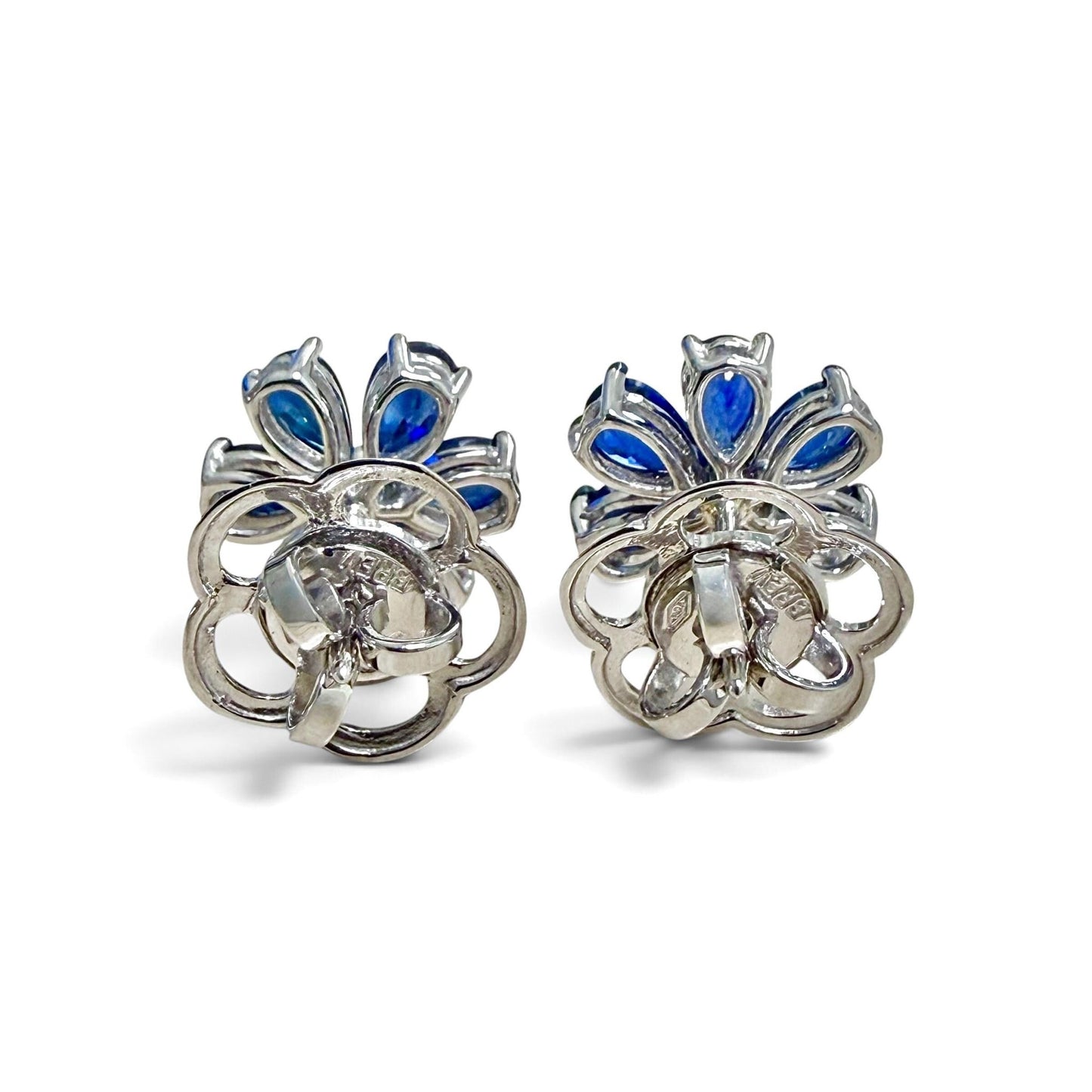One-Of-A-Kind ZYDO Italy “Fiori Del Mare” 18K White Gold Blue Sapphire & Diamond Flower Earrings - WeilJewelry