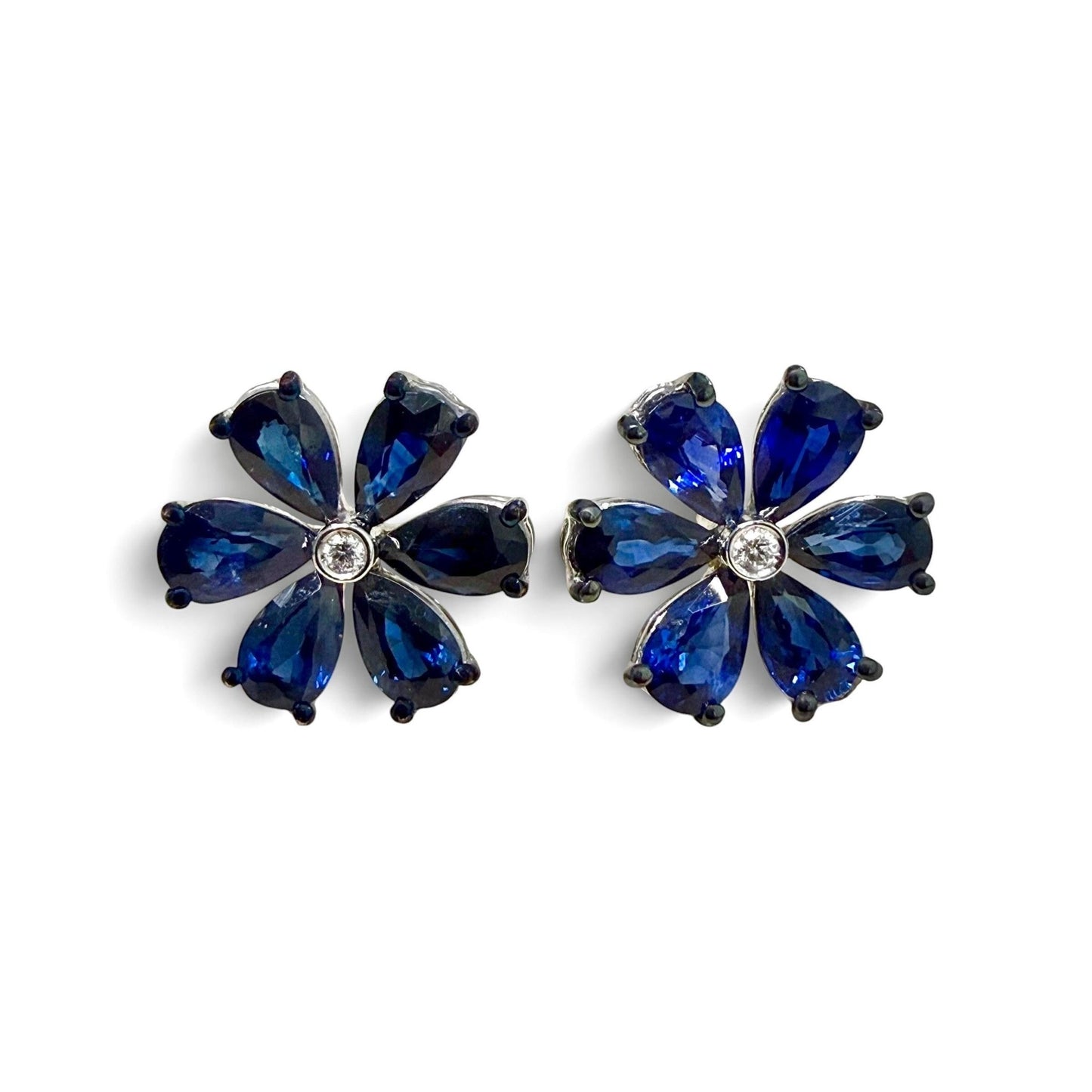One-Of-A-Kind ZYDO Italy “Fiori Del Mare” 18K White Gold Blue Sapphire & Diamond Flower Earrings - WeilJewelry