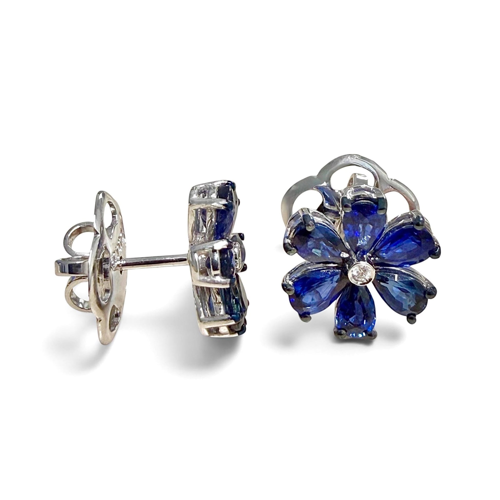 One-Of-A-Kind ZYDO Italy “Fiori Del Mare” 18K White Gold Blue Sapphire & Diamond Flower Earrings - WeilJewelry