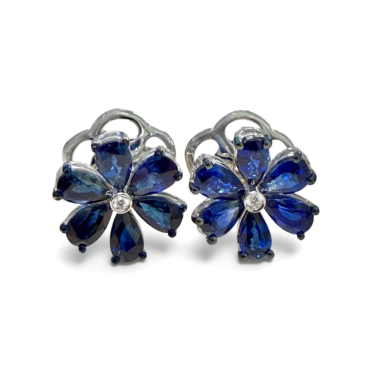 One-Of-A-Kind ZYDO Italy “Fiori Del Mare” 18K White Gold Blue Sapphire & Diamond Flower Earrings - WeilJewelry