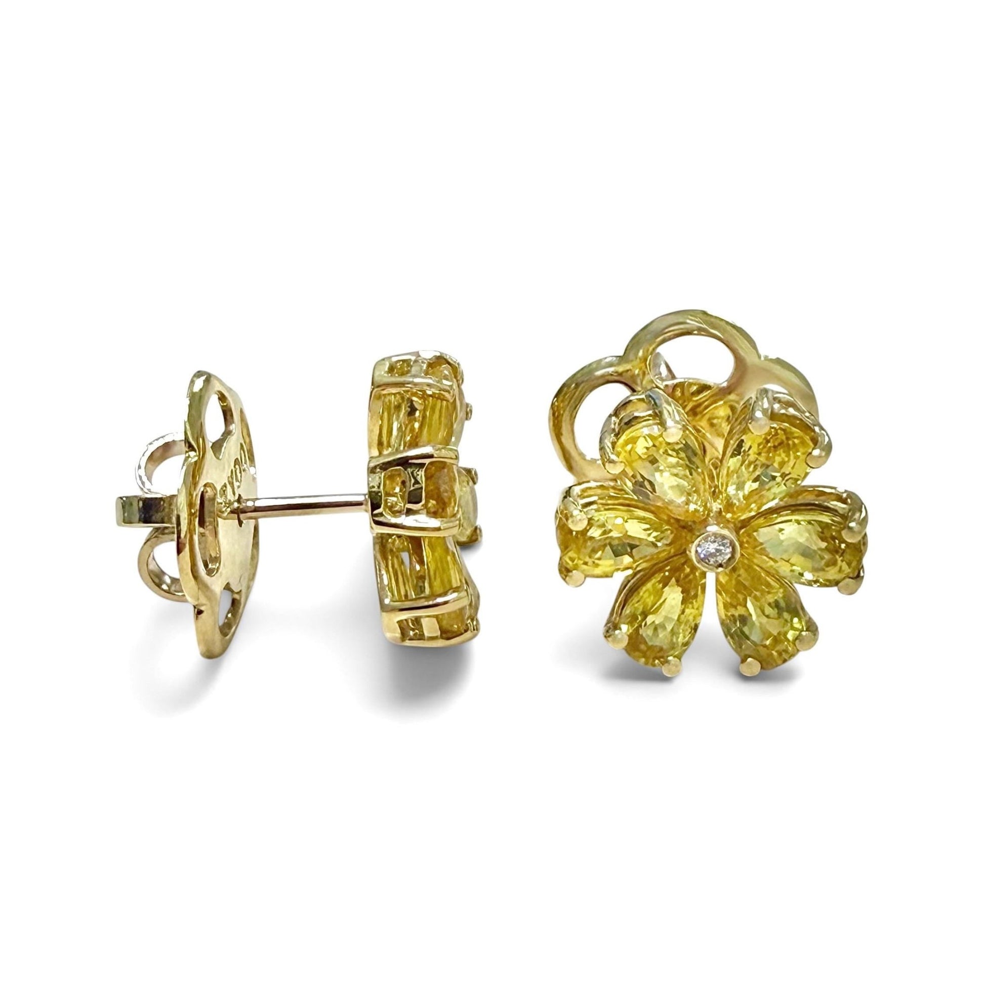 One-Of-A-Kind ZYDO Italy “Fiori d’Oro” 18K Yellow Gold Yellow Sapphire & Diamond Flower Earrings - WeilJewelry