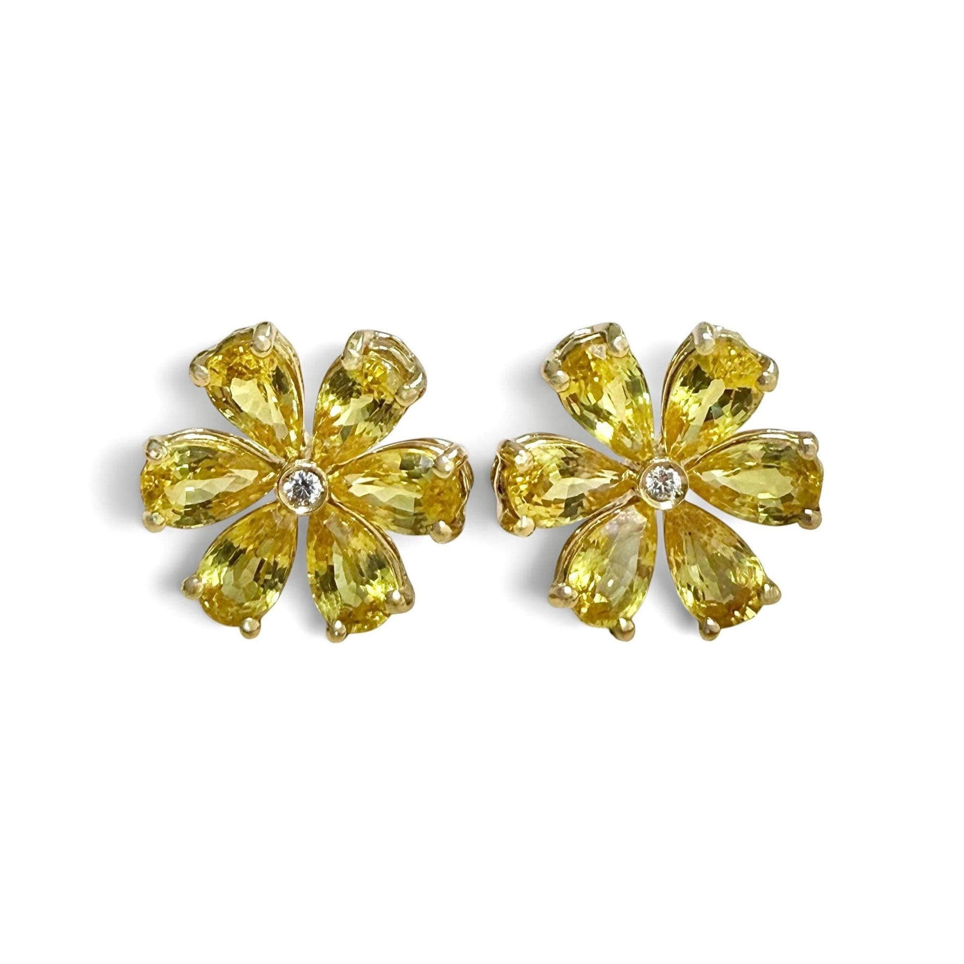 One-Of-A-Kind ZYDO Italy “Fiori d’Oro” 18K Yellow Gold Yellow Sapphire & Diamond Flower Earrings - WeilJewelry