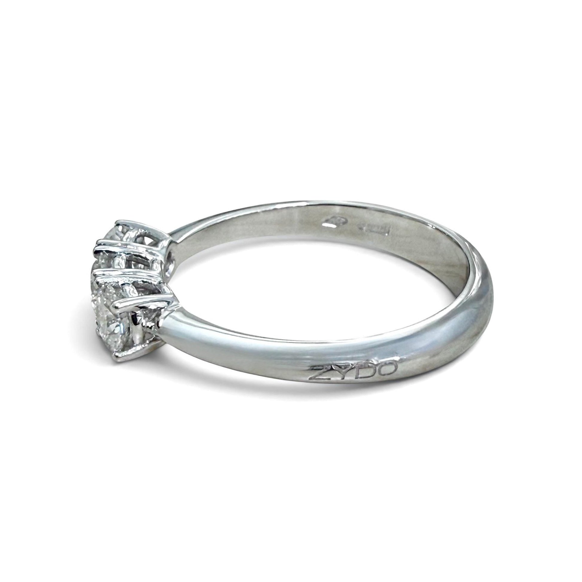 One-Of-A-Kind ZYDO Italy “Tre Tesori” 18K White Gold 0.62 CT Natural Diamond Three Stone Ring - WeilJewelry