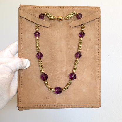 Unique Vintage 1980’s Bvlgari 18 Karat Yellow Gold Amethyst & Diamond Necklace