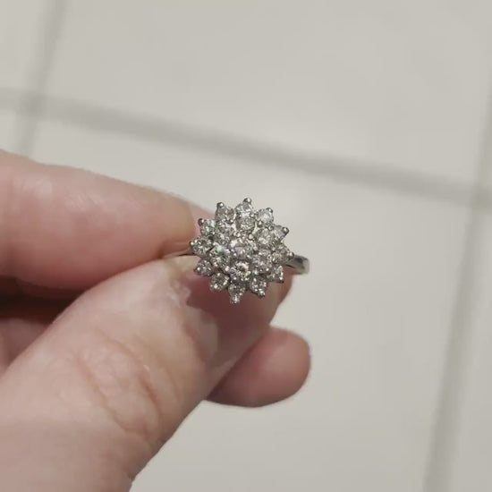 1 CT Vintage English 18K Diamond Cluster Ring - 1950’s White Gold Diamond Ring - Diamond Cocktail Ring - Diamond Wedding Ring - Promise Ring
