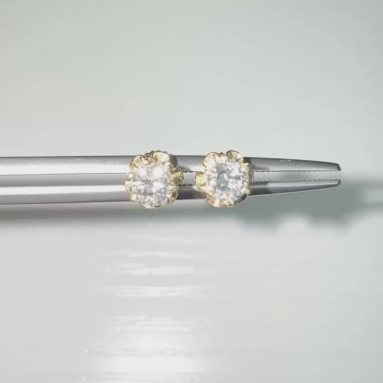 Vintage 0.45 CTTW 14K Gold Natural Diamond Stud Earrings - 14K Yellow Gold Round Diamond Studs - Vintage Diamond Earrings - Gift For Her