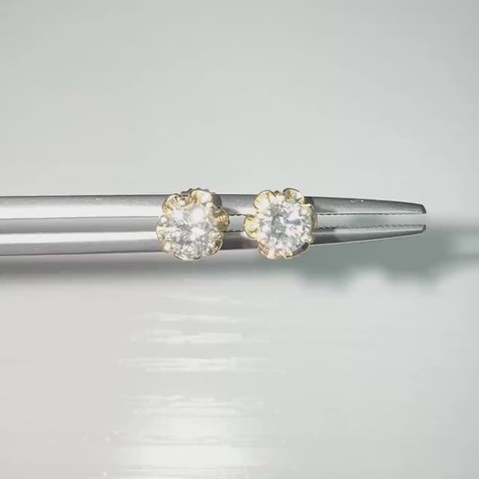 Vintage 0.45 CTTW 14K Gold Natural Diamond Stud Earrings - 14K Yellow Gold Round Diamond Studs - Vintage Diamond Earrings - Gift For Her
