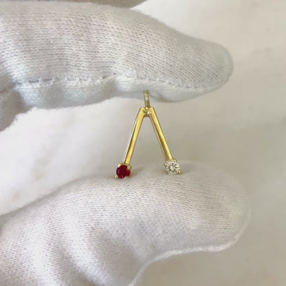 Vintage 14 Karat Yellow Gold Natural Ruby & Diamond Pendant