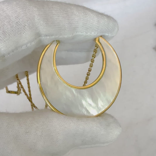 Handcrafted 18 Karat Yellow Gold Mother-Of-Pearl Crescent Pendant Necklace By Carvin French