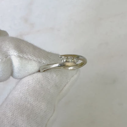 Vintage 14 Karat White Gold Three-Stone Diamond Bypass Ring