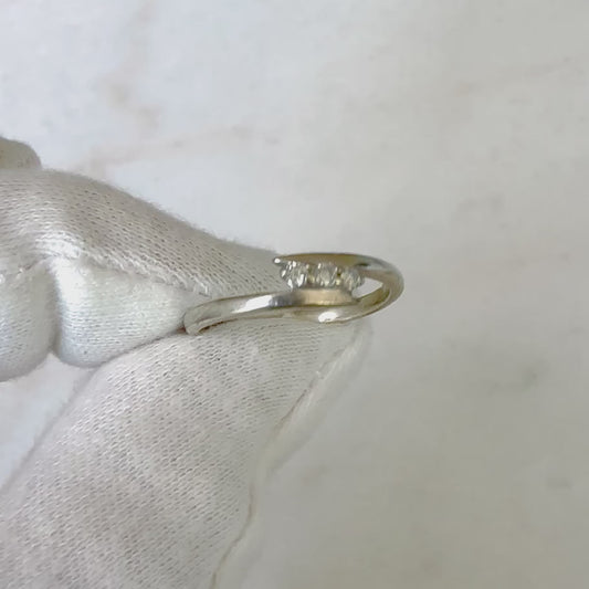 Vintage 14 Karat White Gold Three-Stone Diamond Bypass Ring