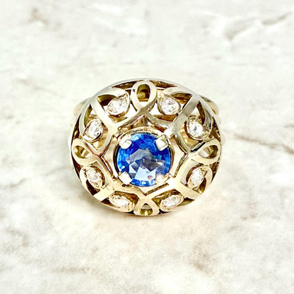 Rare Vintage 1960’s French 18K Rose Gold Untreated Sapphire & Diamond Dome Ring - WeilJewelry