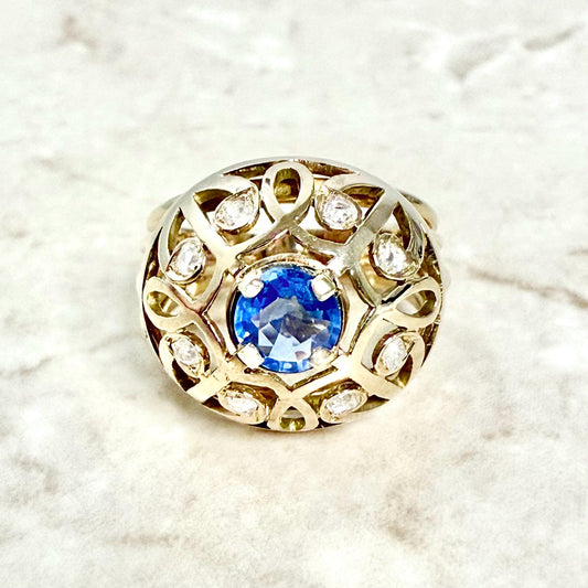 Rare Vintage 1960’s French 18K Rose Gold Untreated Sapphire & Diamond Dome Ring - WeilJewelry