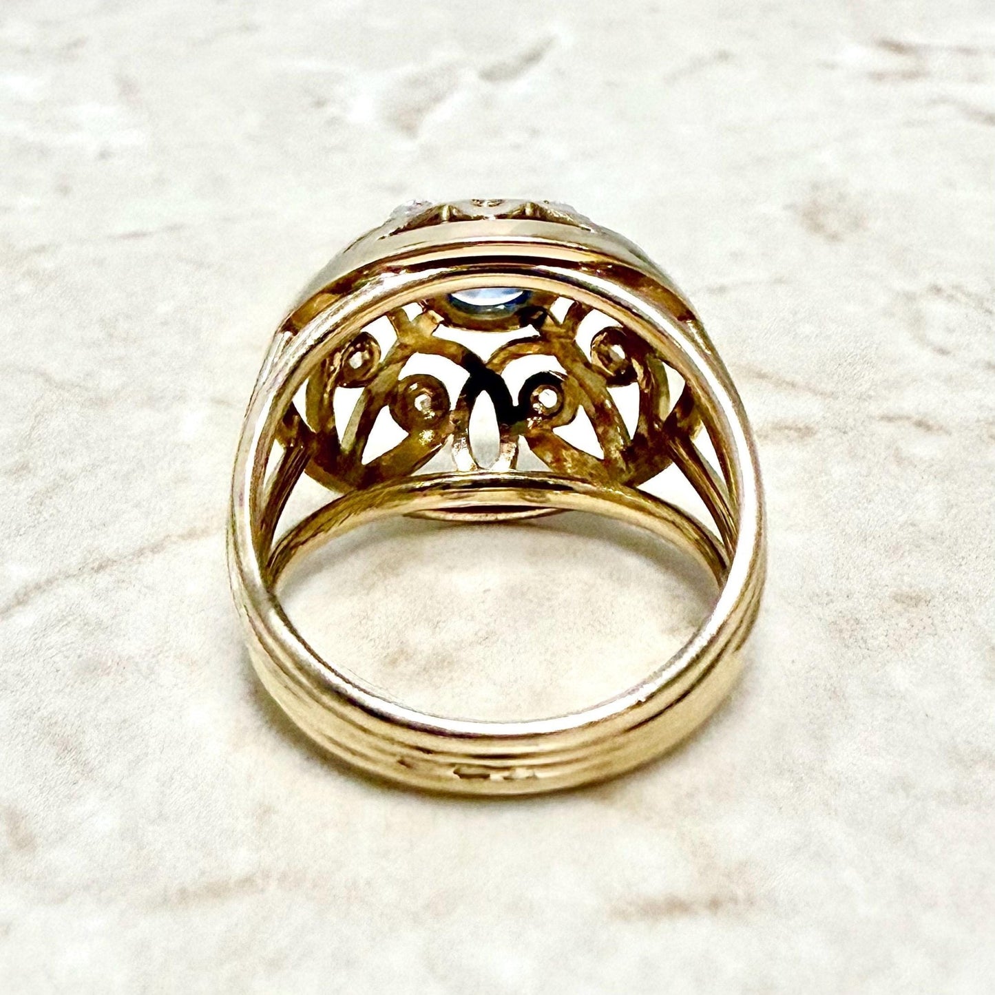 Rare Vintage 1960’s French 18K Rose Gold Untreated Sapphire & Diamond Dome Ring - WeilJewelry