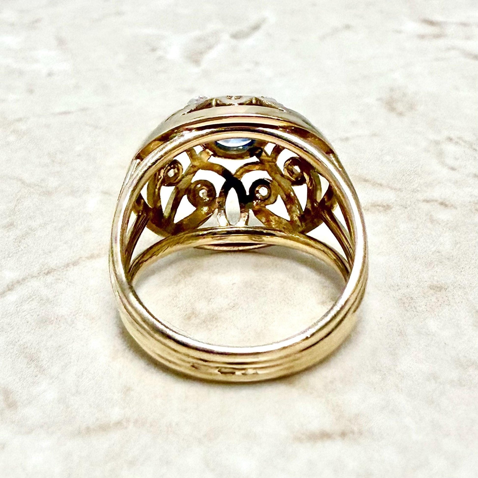 Rare Vintage 1960’s French 18K Rose Gold Untreated Sapphire & Diamond Dome Ring - WeilJewelry