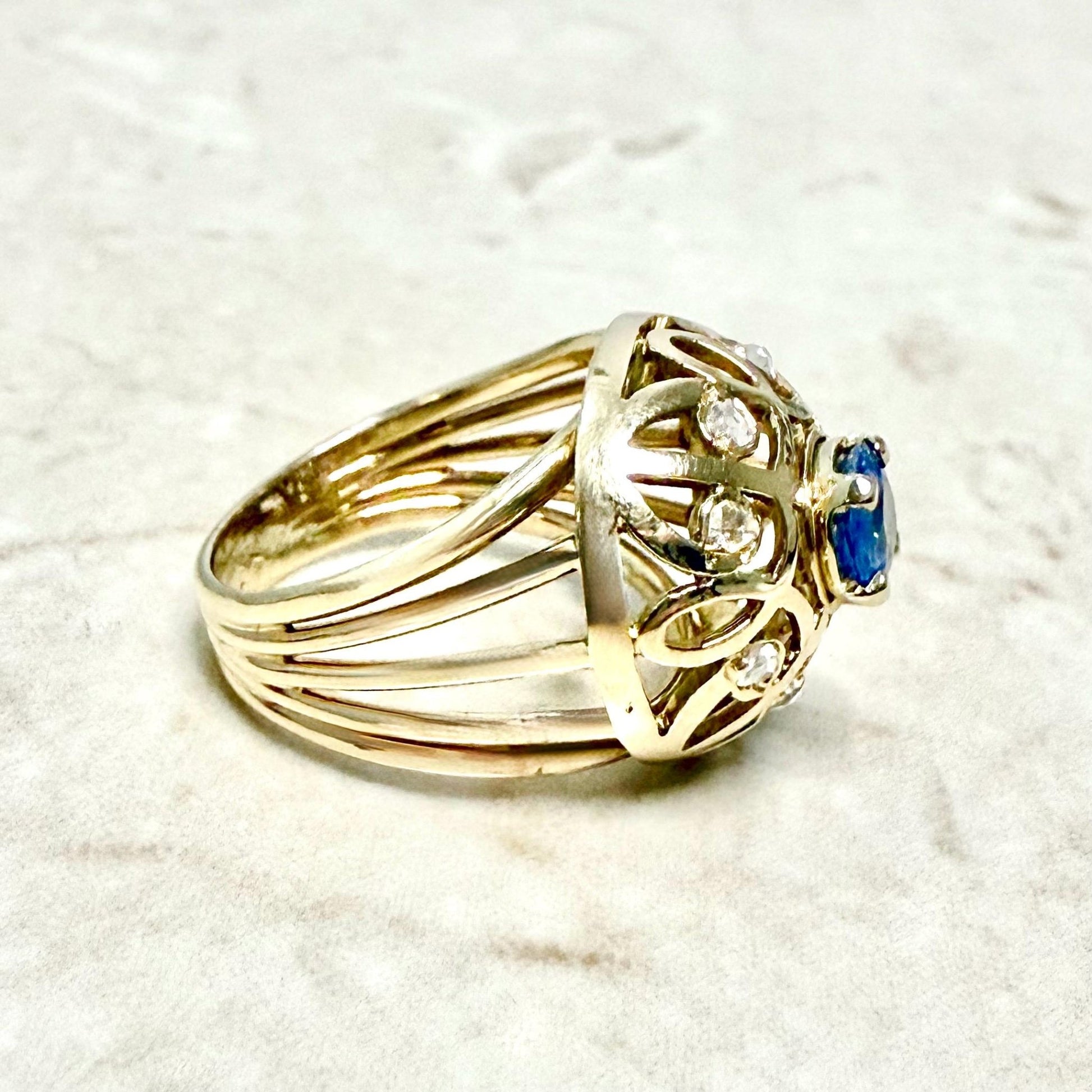 Rare Vintage 1960’s French 18K Rose Gold Untreated Sapphire & Diamond Dome Ring - WeilJewelry