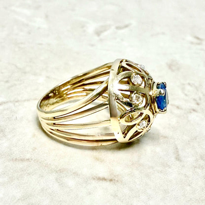 Rare Vintage 1960’s French 18K Rose Gold Untreated Sapphire & Diamond Dome Ring - WeilJewelry