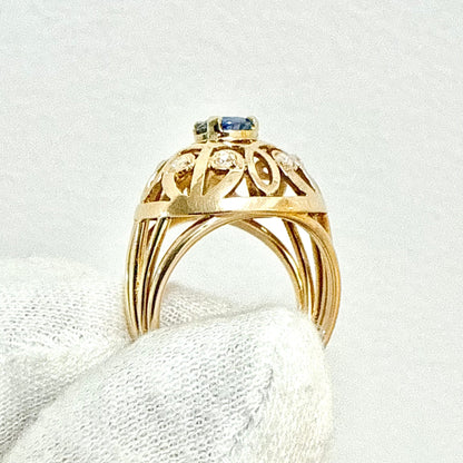 Rare Vintage 1960’s French 18K Rose Gold Untreated Sapphire & Diamond Dome Ring - WeilJewelry