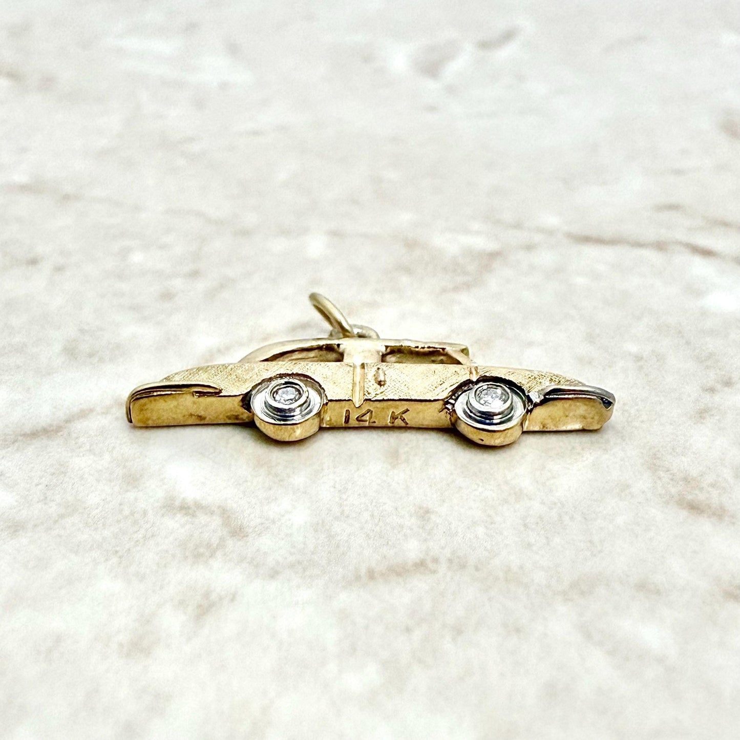 Set Of 2 Vintage 14K Solid Gold Diamond Car Charm Pendants - WeilJewelry