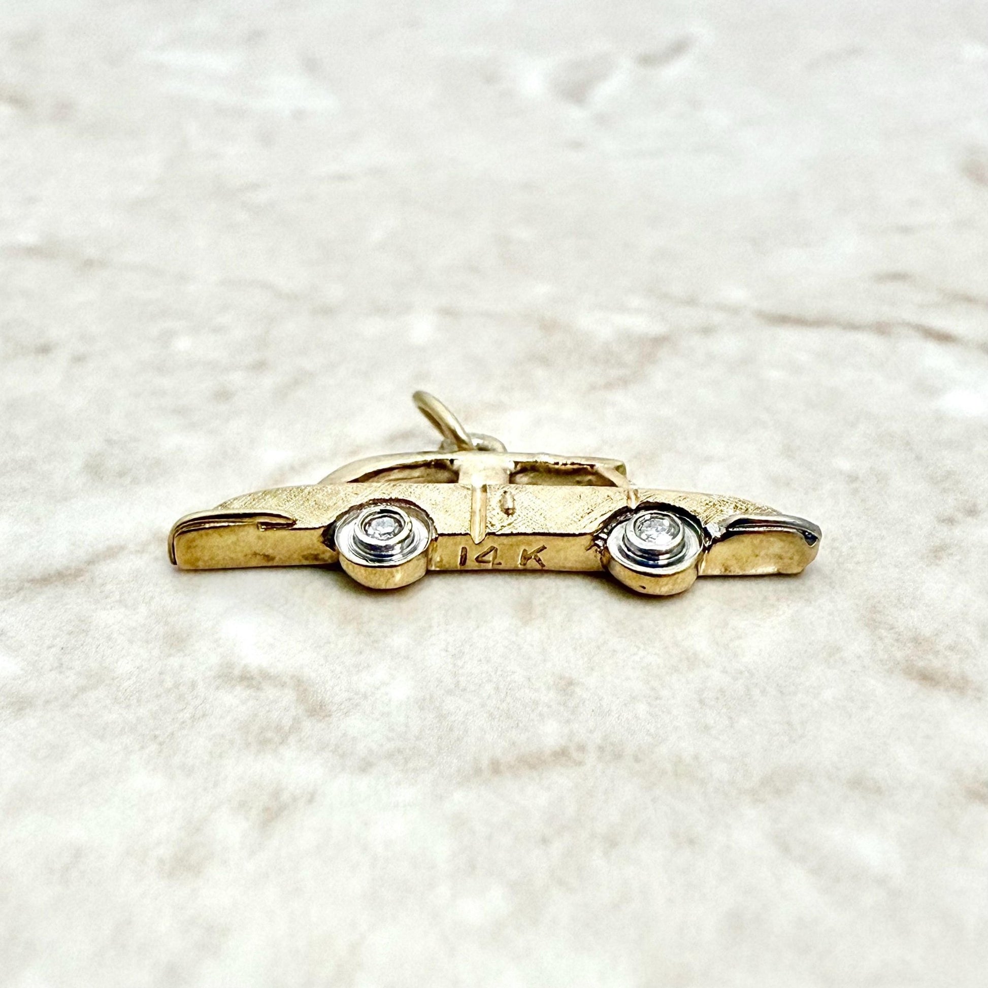 Set Of 2 Vintage 14K Solid Gold Diamond Car Charm Pendants - WeilJewelry