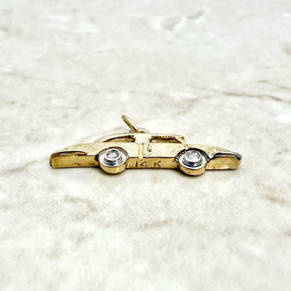 Set Of 2 Vintage 14K Solid Gold Diamond Car Charm Pendants - WeilJewelry