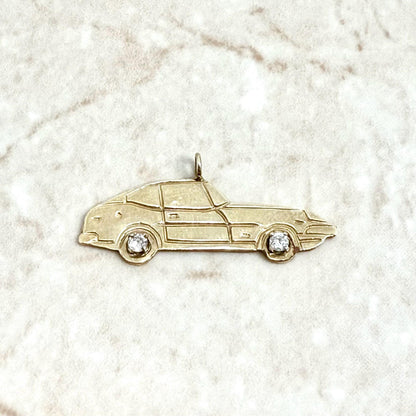 Set Of 2 Vintage 14K Solid Gold Diamond Car Charm Pendants - WeilJewelry